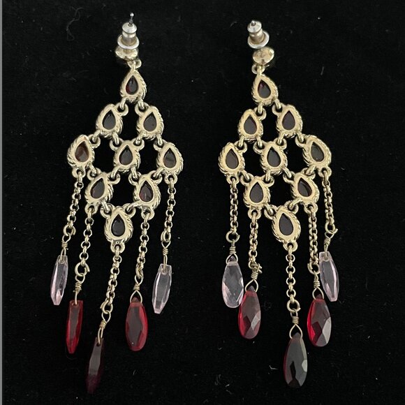 Chandelier Pierced Earrings Gold Rose Pink - Picture 2 of 3